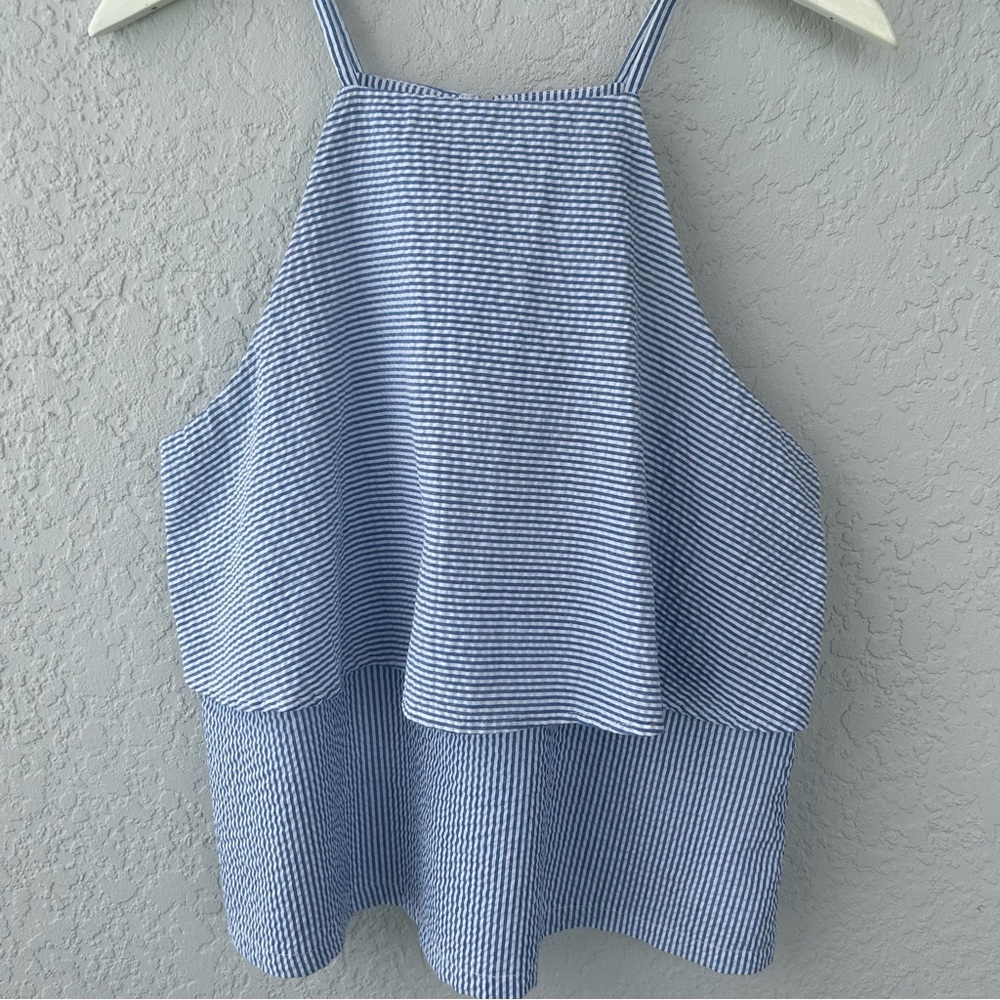 MINKPINK Seersucker Layered Ruffle Halter Tank Sz Med.